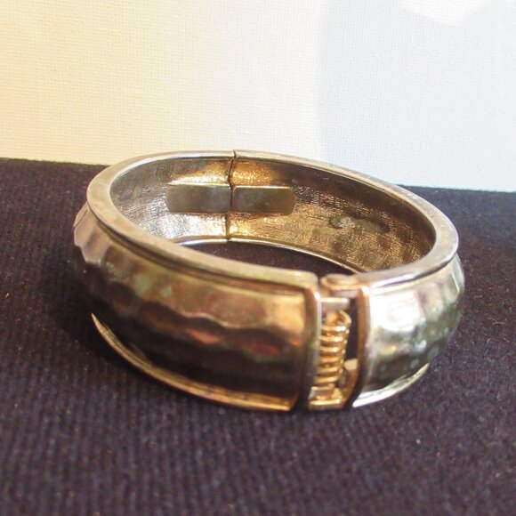Vintage, Copper Clip on Bangle Bracelet, Multi faceted, Hammered, Hexagon - Picture 3 of 8